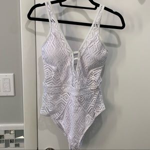 Crochet plunge one piece swimsuit